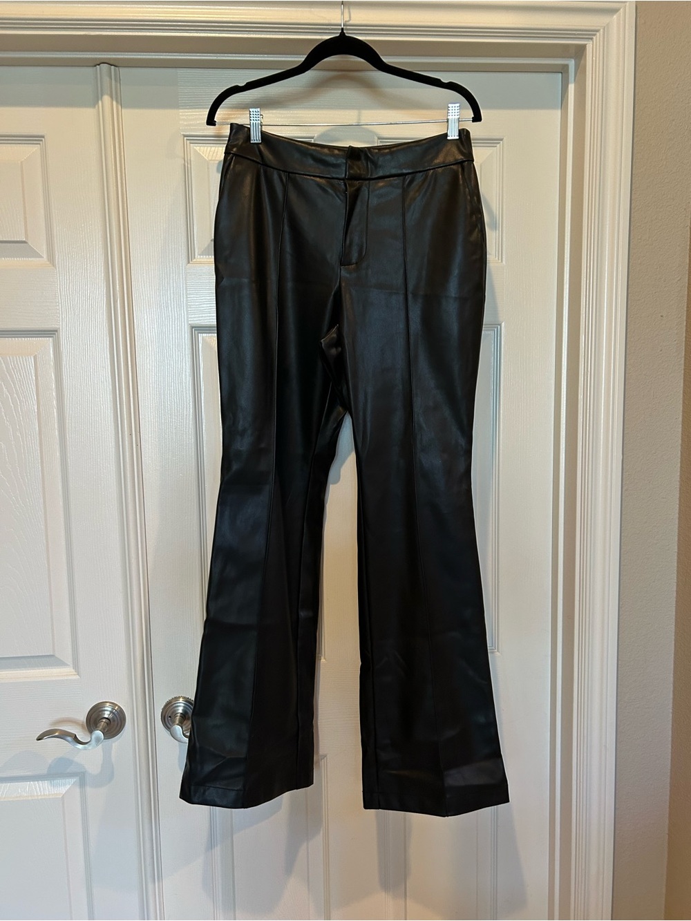 Avec Les Files Black Vegan Leather Flared Pants, NWT, size 8